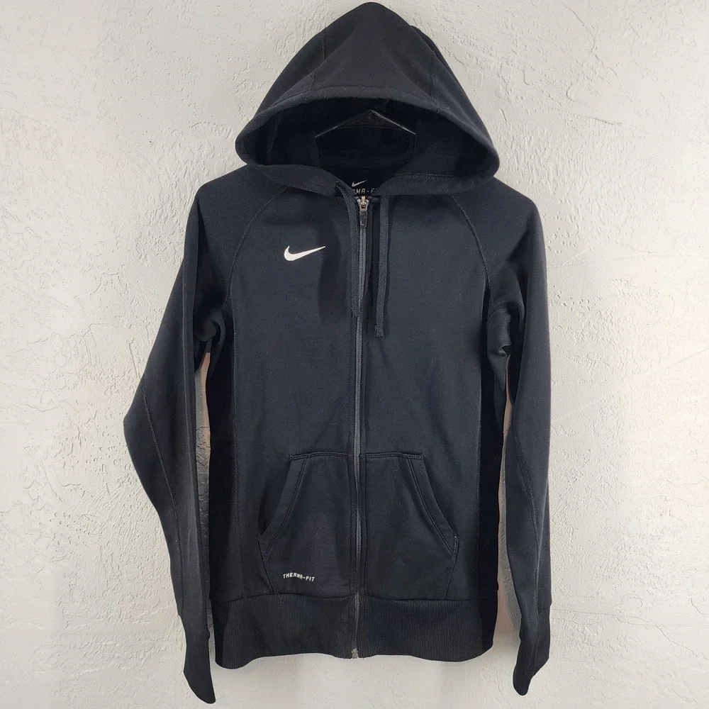 Nike Therma-FIT Full Zip Fleece Hoodie Black Womens Small Athletic Sweatshirt